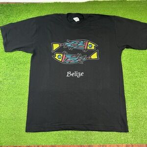 Vintage Single Stitch‎ Shirt XL fish Shirt Belize Colorful Fishing